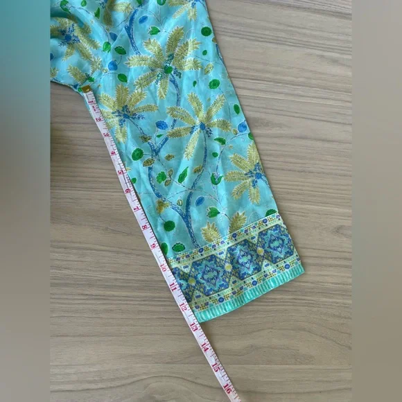 Bella Tu Elegant Floral Long Sleeve Dress in Blue and Green - Picture 7 of 10